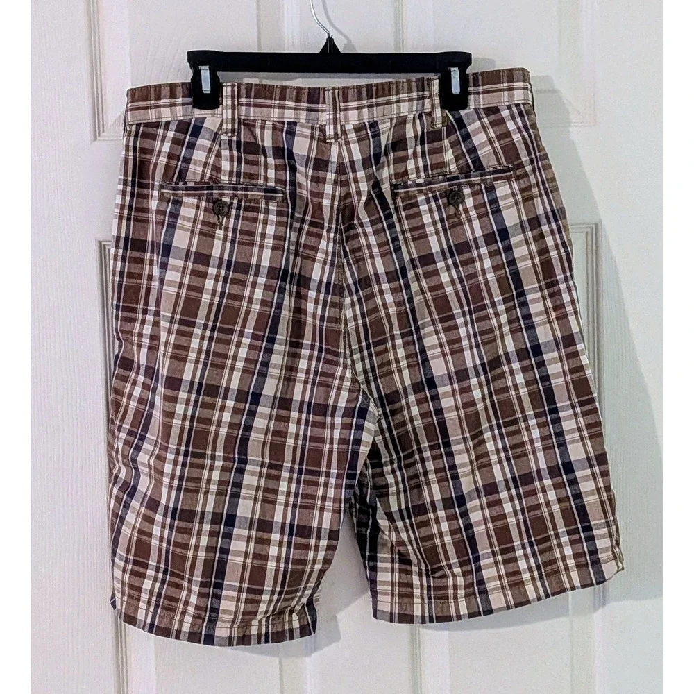 Perry Ellis America Plaid Shorts Casual Comfort Brown‎ Size 36W